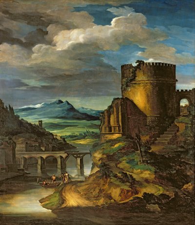 Italiaans landschap of, landschap met een graf door Theodore Gericault